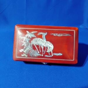 Red Lacquered Musical Jewelry Box Mother-of+Pearl inlay